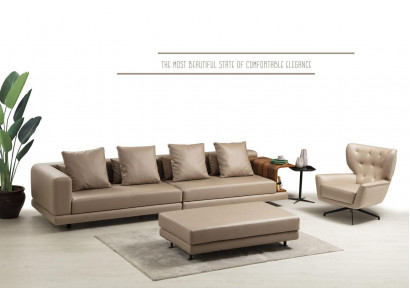 Upholstered sofa set four-seater armchair beige sofa 2-piece faux leather